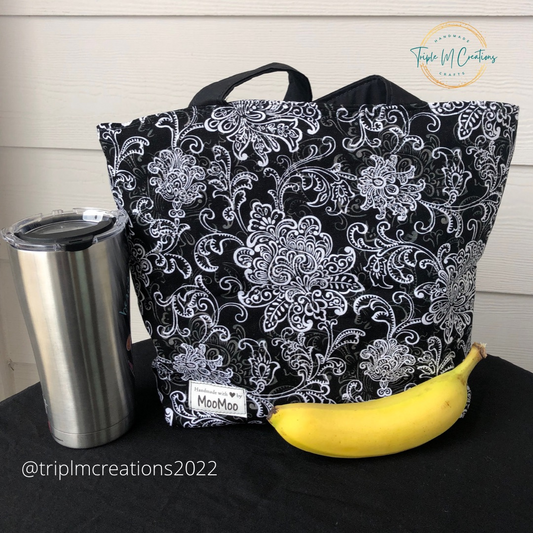 Lunch Tote Bag (Black Floral)