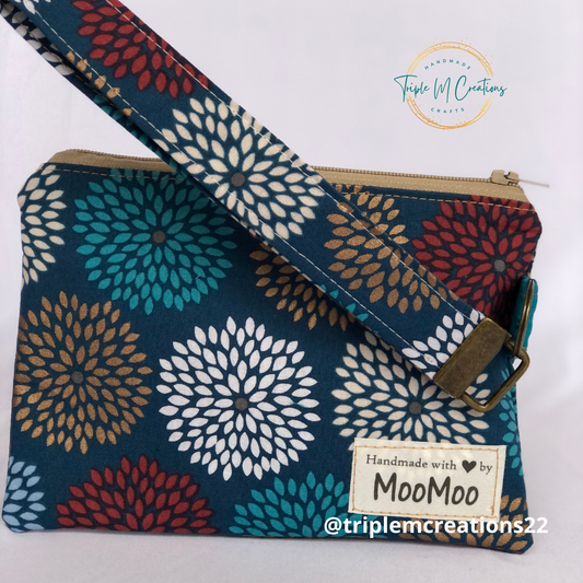 Wristlet Wallet (Teal Flowers)